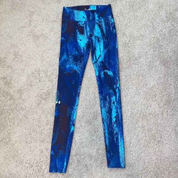 Under Armour Heat Gear Compression Blue Full Length Running Leggings Womens XS - Picture 1 of 6